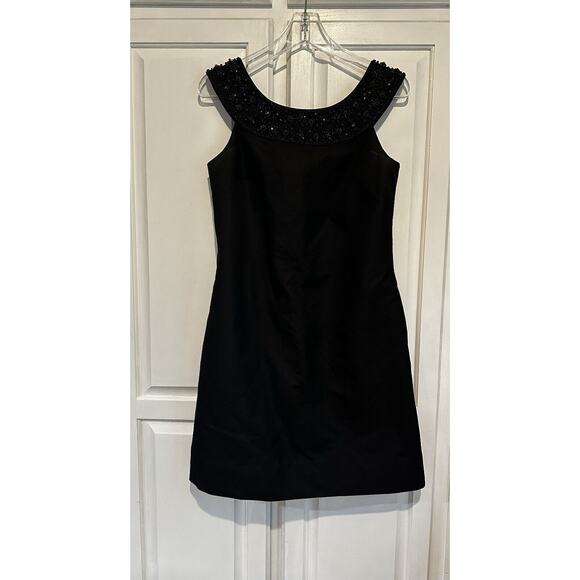 Shoshanna Black Dress Wool Silk Blend Beaded Neckline Size 6 Lined Pockets Mini - Picture 1 of 10